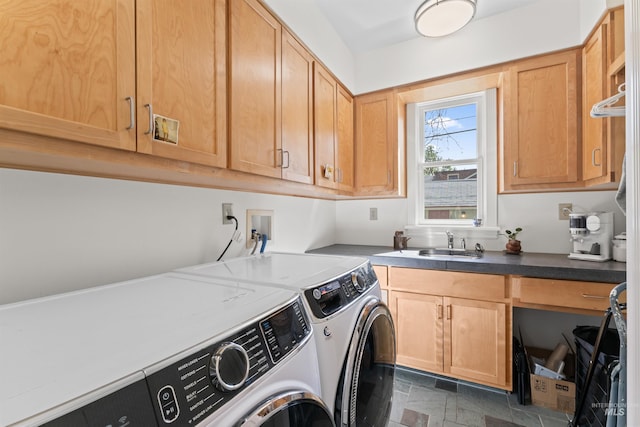 1416 N 13th St, Boise, ID 83702 - clothes washing area with a sink, stone finish flooring, cabinet space, and washing machine and dryer