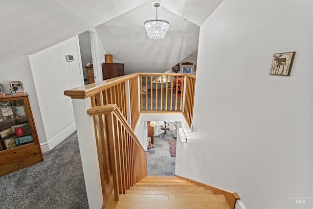 1416 N 13th St, Boise, ID 83702 - stairs with an inviting chandelier and lofted ceiling