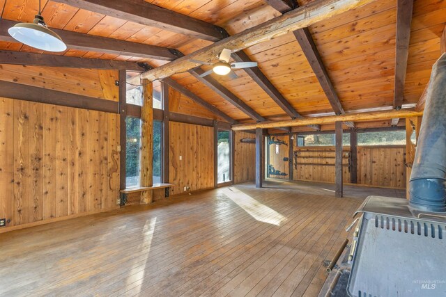 kitchen with lofted ceiling with beams, white appliances, wood ceiling, custom exhaust hood, and sink