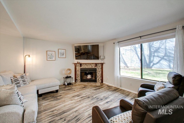 3017 S Windstream Ln, Boise, ID 83706 - living room featuring wood finished floors, a fireplace, and baseboards