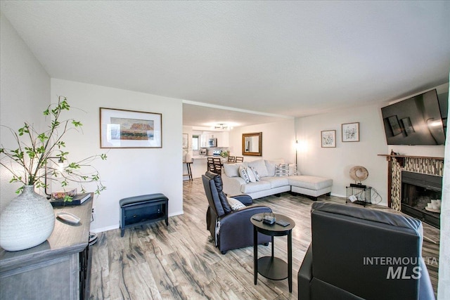 3017 S Windstream Ln, Boise, ID 83706 - living room with wood finished floors, a fireplace, and baseboards