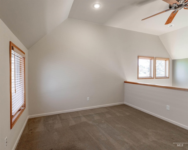 additional living space with a healthy amount of sunlight, carpet floors, and lofted ceiling
