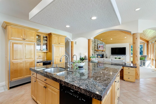 3586 N Croft Way, Eagle, ID 83616 - kitchen with a sink, dishwasher, open floor plan, light tile patterned floors, and a textured ceiling