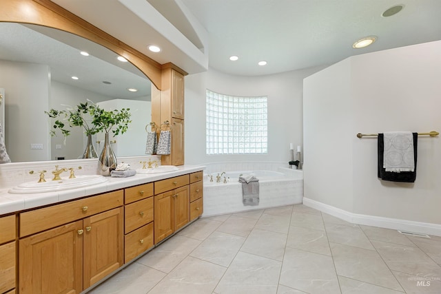 3586 N Croft Way, Eagle, ID 83616 - bathroom featuring double vanity, a bath, and recessed lighting