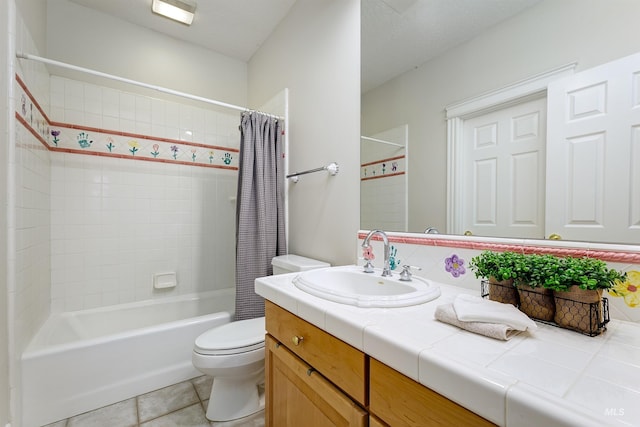 3586 N Croft Way, Eagle, ID 83616 - bathroom with vanity, toilet, shower / bathtub combination with curtain, and tile patterned flooring