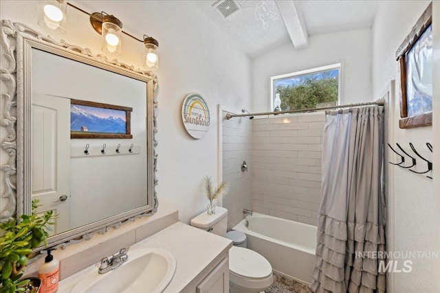22969 Bumble Bee, Middleton, ID 83644 - bathroom with toilet, a textured ceiling, shower / bath combo with shower curtain, and vanity