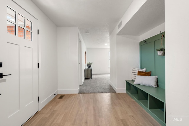 interior space featuring visible vents, baseboards, and light wood-style floors