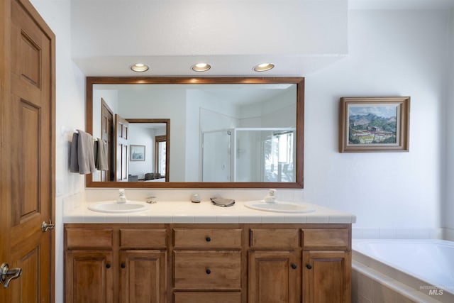 732 Morning Star Rd, Sun Valley, ID 83353 - full bathroom featuring a sink, a stall shower, and double vanity