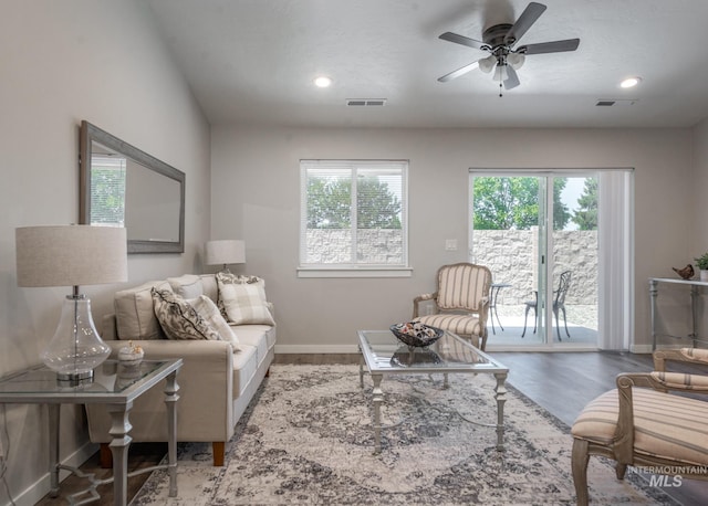 3438 5th St Unit D, Lewiston, ID 83501 - living area with wood finished floors, ceiling fan, baseboards, and recessed lighting
