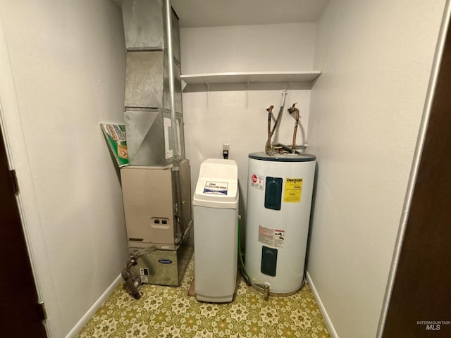 utility room with heating unit and water heater