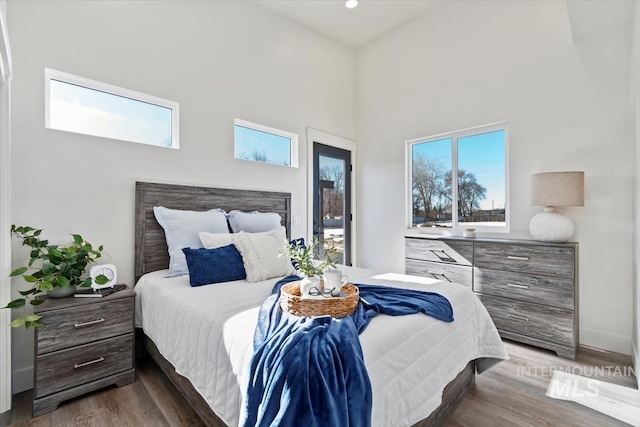 362-436 W London St, Middleton, ID 83644 - bedroom featuring a high ceiling, baseboards, dark wood finished floors, and recessed lighting