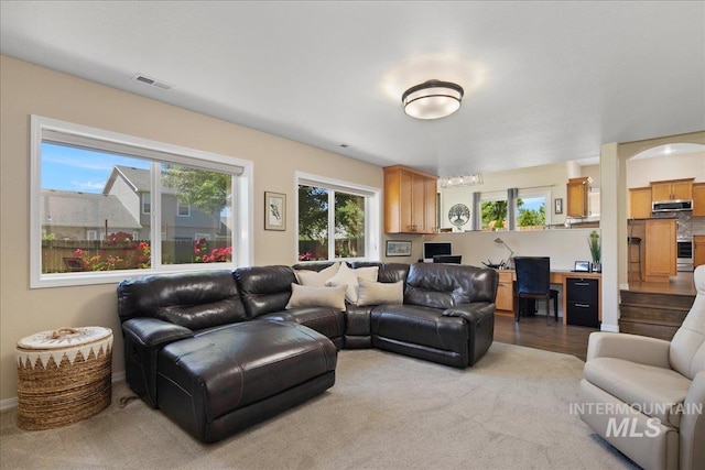1049 N Purple Sage Way, Eagle, ID 83616 - living area featuring healthy amount of natural light, light carpet, and built in study area