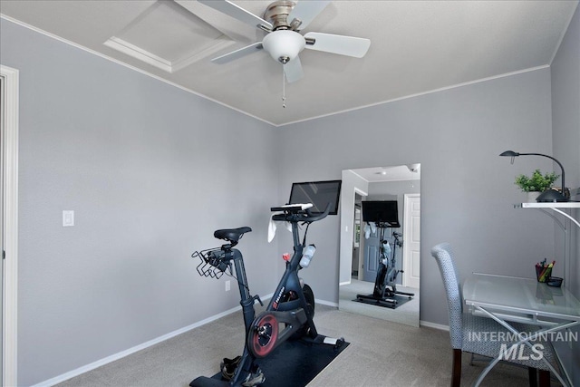 1049 N Purple Sage Way, Eagle, ID 83616 - exercise room with crown molding, carpet, ceiling fan, and attic access