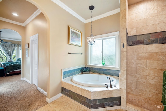 4965 S Nickel Creek Ave, Meridian, ID 83642 - full bath featuring baseboards, ensuite bathroom, walk in shower, a garden tub, and crown molding