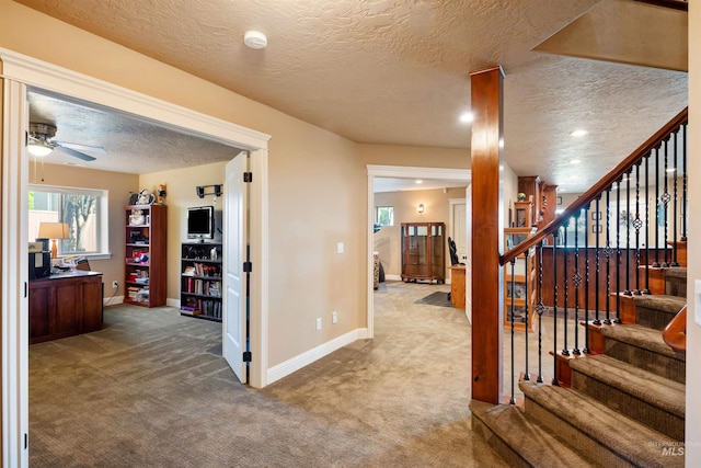 4965 S Nickel Creek Ave, Meridian, ID 83642 - corridor with baseboards, carpet floors, stairs, and a textured ceiling