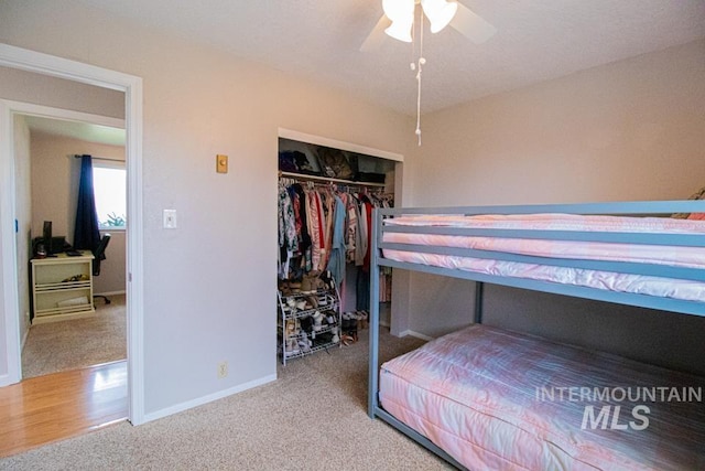 1627 Verdant Ct, Emmett, ID 83617 - bedroom featuring carpet floors, a closet, baseboards, and a ceiling fan