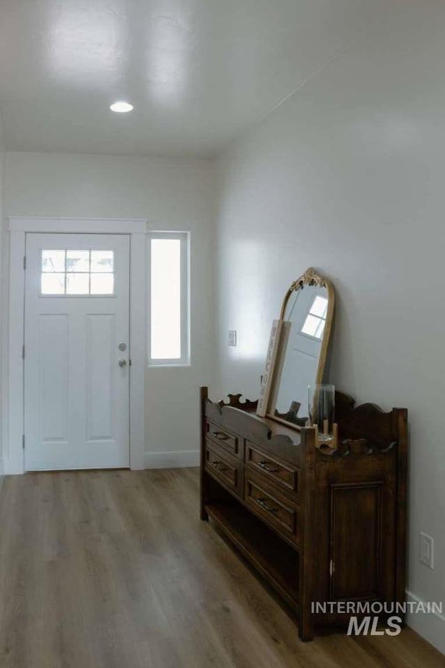 entrance foyer with light hardwood / wood-style floors