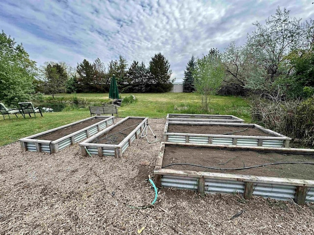 surrounding community with a yard and a vegetable garden