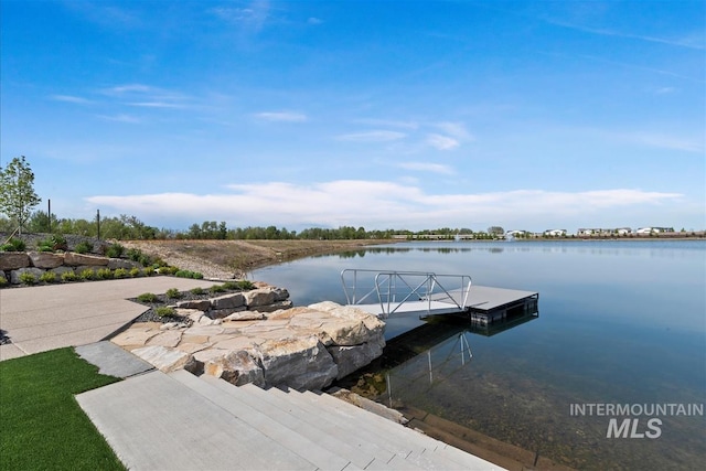 view of dock with a water view