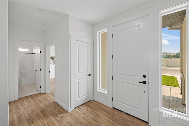 entrance foyer featuring a healthy amount of sunlight and light hardwood / wood-style flooring