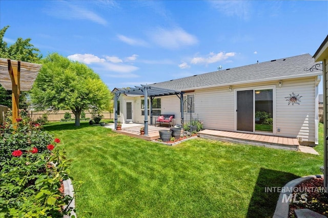 3804 Stonehedge Way, Caldwell, ID 83605 - rear view of property featuring a pergola, a deck, and roof with shingles