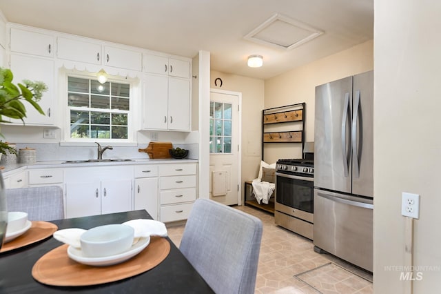 kitchen with white cabinets, stainless steel appliances, and sink