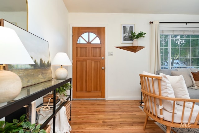 entryway with plenty of natural light and light hardwood / wood-style floors