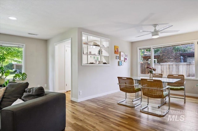 1207 N 19th St, Boise, ID 83702 - dining room featuring baseboards, light wood-style flooring, ceiling fan, and recessed lighting