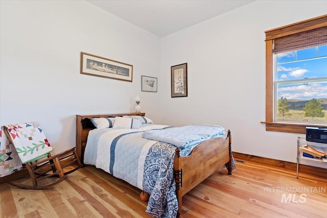 bedroom with light hardwood / wood-style floors