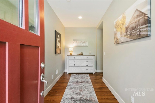 5726 N Morpheus Way, Meridian, ID 83642 - foyer with baseboards and dark wood finished floors