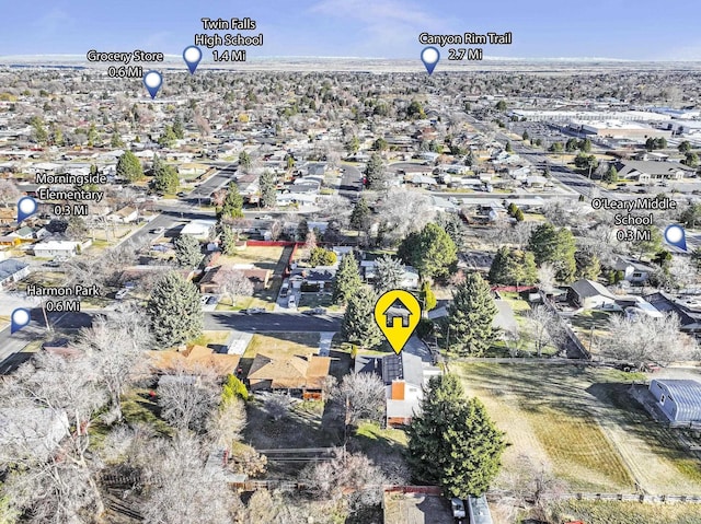 2144 Crestwood Dr, Twin Falls, ID 83301 - aerial overview of property's location with nearby suburban area