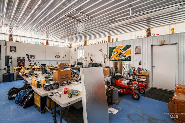 garage featuring a workshop area