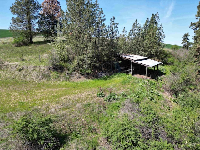 view of yard featuring a pole building and an outbuilding
