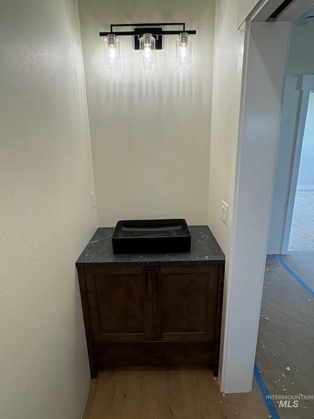 bathroom with hardwood / wood-style flooring