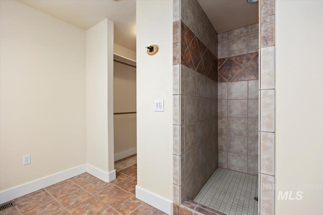 891 N Pointe Dr, Twin Falls, ID 83301 - full bathroom with a stall shower, baseboards, tile patterned flooring, and a spacious closet