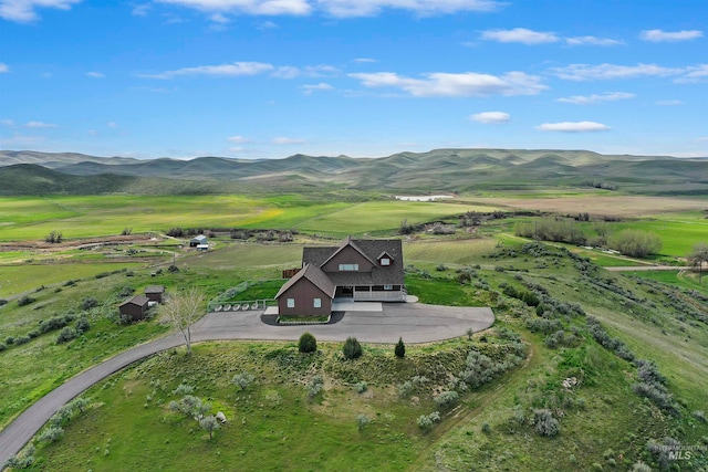 bird's eye view with a mountain view and a rural view