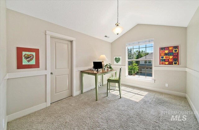 448 E Eaglewoods Ln, Eagle, ID 83616 - office with carpet, vaulted ceiling, and baseboards