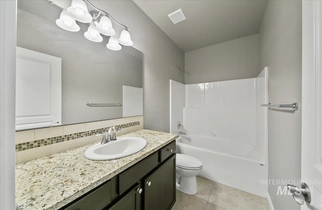 3225 N Quarrystone Way, Meridian, ID 83646 - full bathroom featuring tasteful backsplash, vanity, toilet, shower / bathtub combination, and tile patterned floors