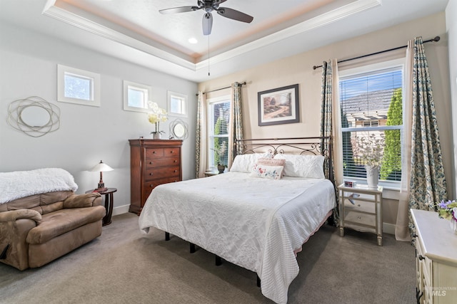 2133 N Star Garnet Ave, Kuna, ID 83634 - bedroom with carpet, a raised ceiling, ornamental molding, and ceiling fan