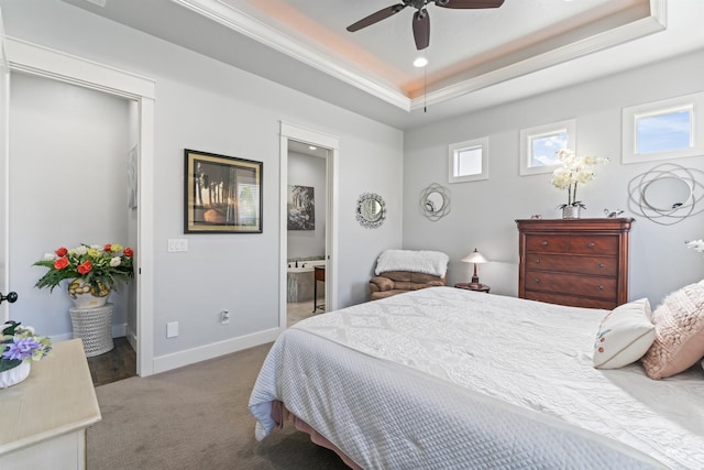 2133 N Star Garnet Ave, Kuna, ID 83634 - bedroom featuring a tray ceiling, carpet floors, baseboards, and ensuite bath
