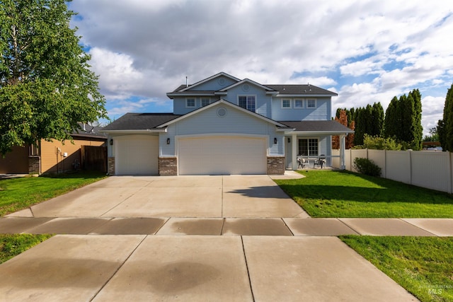 11422 W Darkwood St, Star, ID 83669 - view of front facade with a garage, driveway, a porch, and brick siding