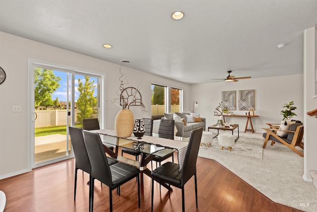 11422 W Darkwood St, Star, ID 83669 - dining area with light wood-style flooring, a ceiling fan, and recessed lighting