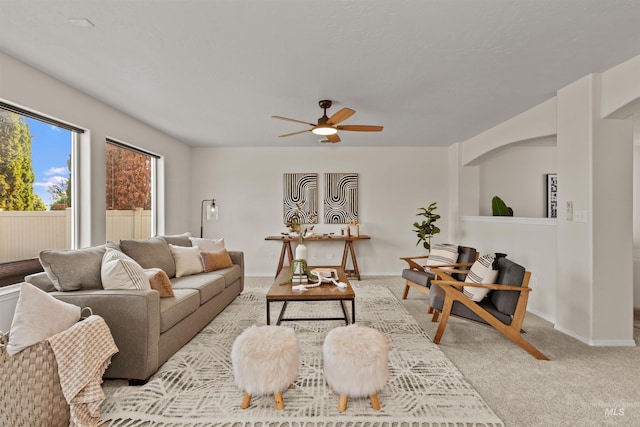 11422 W Darkwood St, Star, ID 83669 - carpeted living room featuring ceiling fan and baseboards