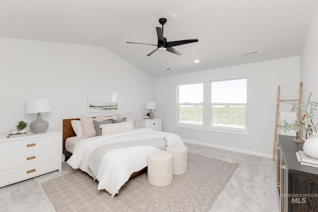 8172 E Red Horse St, Nampa, ID 83687 - bedroom featuring vaulted ceiling, light carpet, ceiling fan, and baseboards