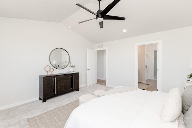 8172 E Red Horse St, Nampa, ID 83687 - bedroom featuring lofted ceiling, baseboards, light carpet, ceiling fan, and recessed lighting