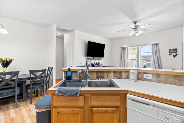 1597 Vista Dr, Twin Falls, ID 83301 - kitchen featuring a ceiling fan, light wood-type flooring, dishwasher, a sink, and open floor plan