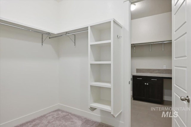spacious closet with light colored carpet