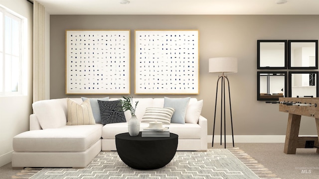 living area with carpet