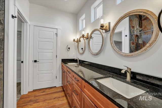 503 April Ave, Twin Falls, ID 83301 - bathroom featuring wood finished floors, double vanity, and a walk in closet