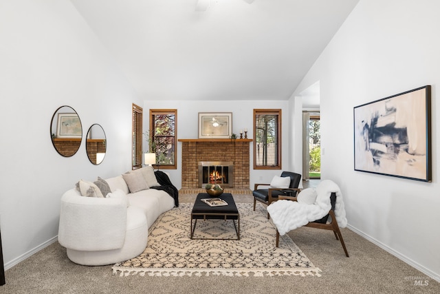 living room featuring baseboards, carpet flooring, and plenty of natural light